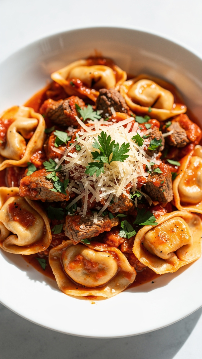 Garlic Steak Bites and Cheese Tortellini Skillet
